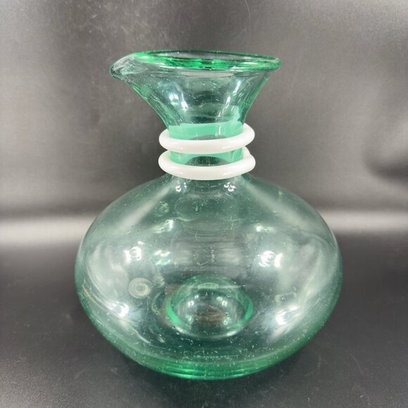 Paola Navone Riviera Crate And Barrel Glass Vase Carafe Decanter Green Signed - Picture 13 of 14